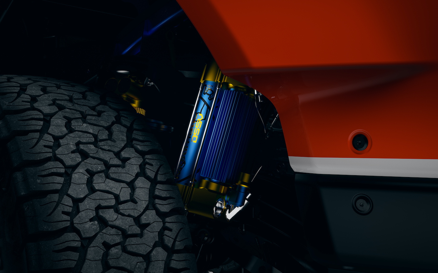 close-up of the damper suspension component on the Ford bronco dr